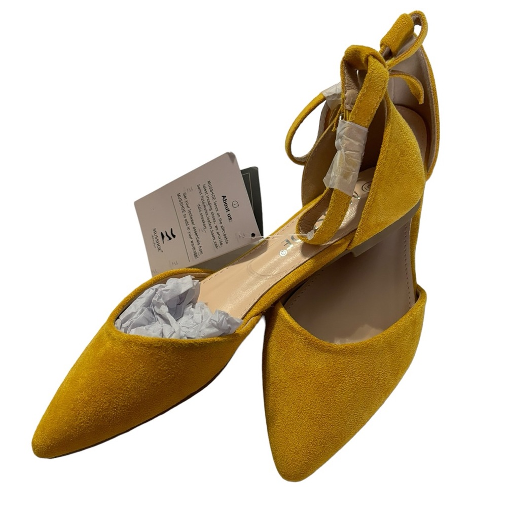 Musshoe Mustard Faux Suede Ankle Strap Ballet Flats Shoes